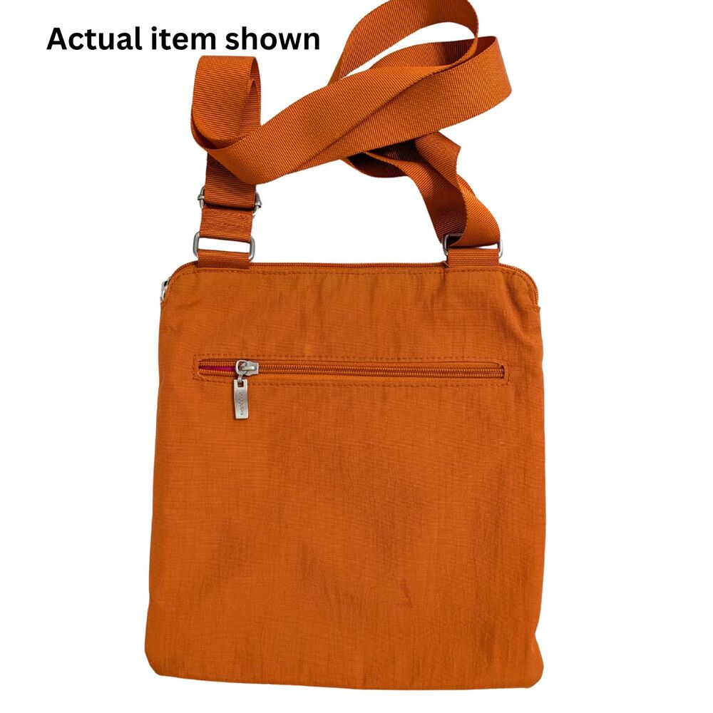 🧡 Baggallini Orange Nylon Crossbody Bag Travel Organizer Purse 10x10 - Picture 9 of 10